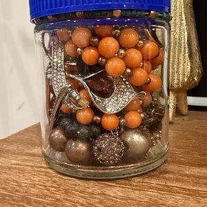 Mystery Jewelry Jar with browns, earthy orange and greens Assorted Jewelry - A+